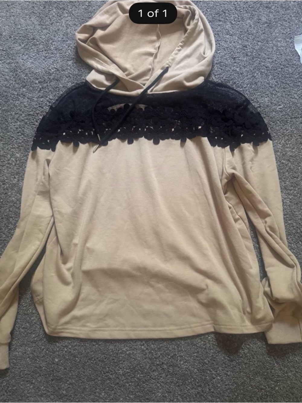 Beige Hooded Lace-Trim Sweater Top - Women